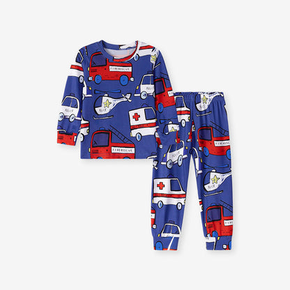 Spring and Autumn Baby Kids Boys Cartoon Pattern Long Sleeves Top and Pants Casual Pajamas Clothing Set