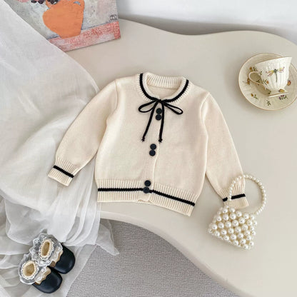 Spring and Autumn Kids Girls Color Patchwork Long Sleeves Cardigan and Pants Clothing Set
