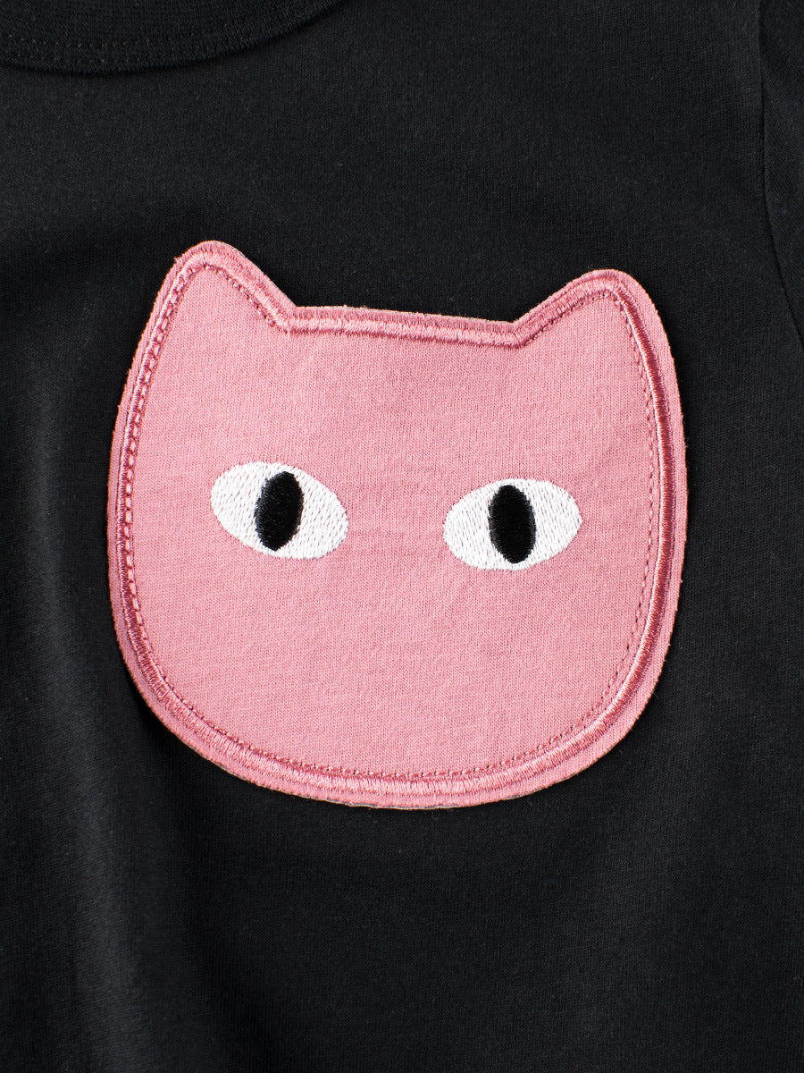 Cat Face Cartoon Pattern Girls T-Shirt In European And American Style For Summer