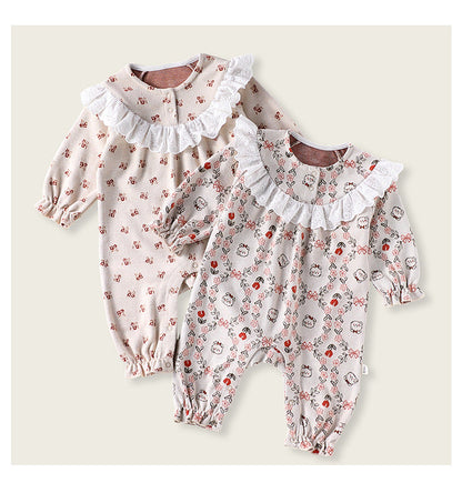 Autumn and Spring Arrival Baby Girls Simple Floral Pattern Long Sleeves Rompers