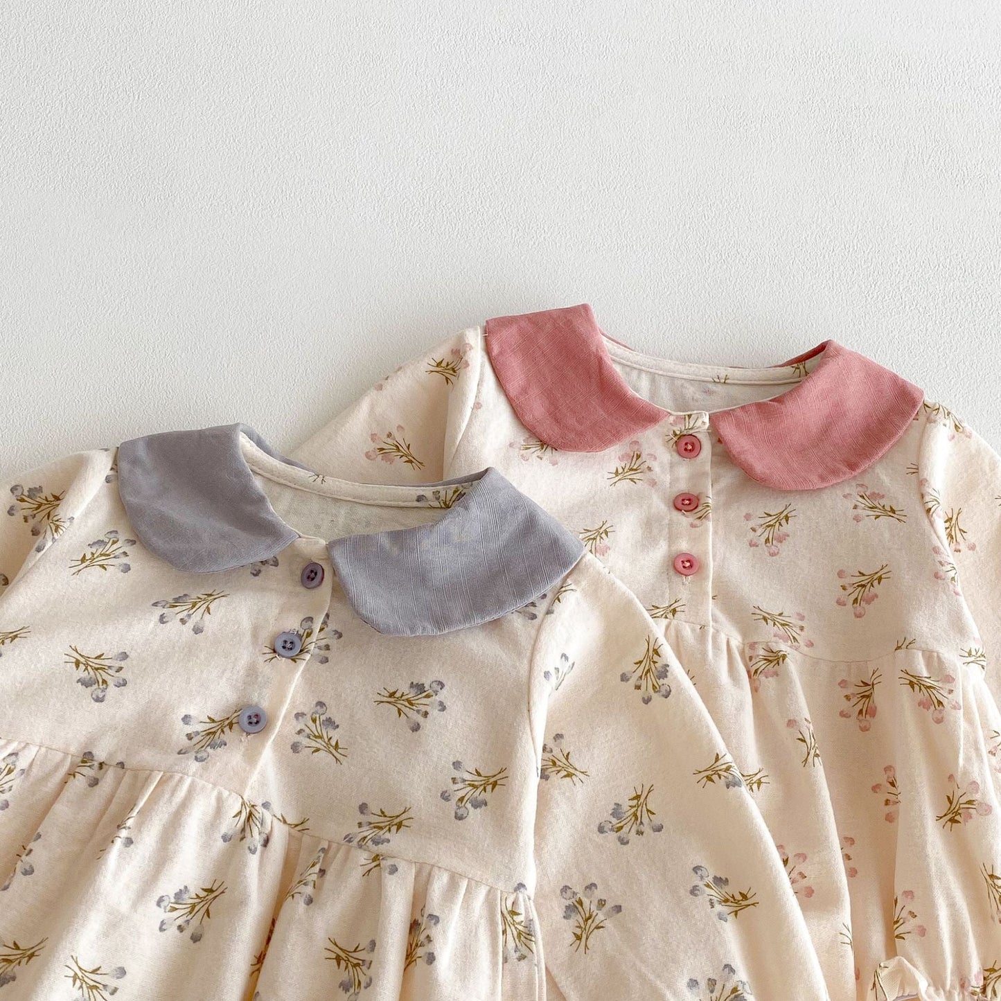 Autumn Arrival Baby Girls Long Sleeves Flowers Pattern Peter Pan Collar Onesies