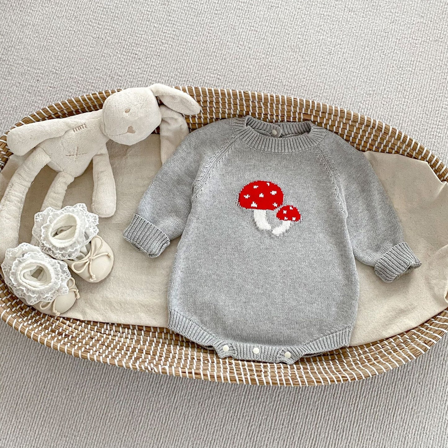 Arrival Autumn Baby Unisex Long Sleeves Mushrooms Jacquard Pattern Knitted Onesies-1