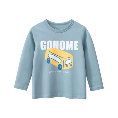 Autumn Baby Kids Boys Letters and Cartoon Print Long Sleeves Crew Neck Base Top Shirt