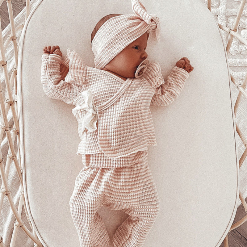 Baby Girl Solid Color Pure Cotton Long Sleeve Tops With Pants Sets