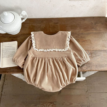 Baby Girls Pure Cotton Lace Collar Long Sleeves Corduroy Onesie