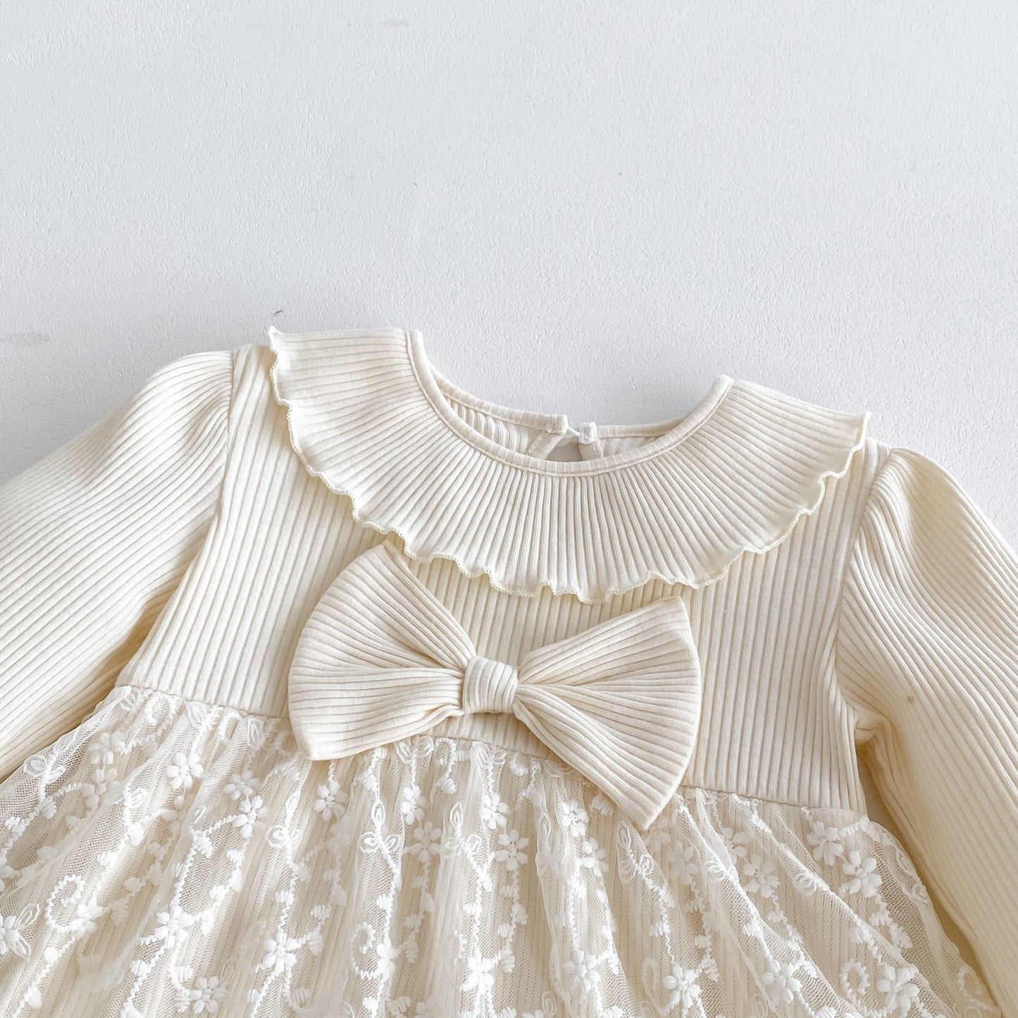 Spring Arrival Baby Girls Cute Floral Embroidered Tulle Long Sleeves Onesies