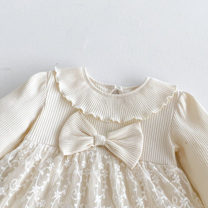 Spring Arrival Baby Girls Cute Floral Embroidered Tulle Long Sleeves Onesies