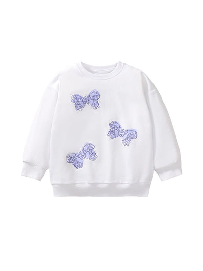 Autumn Baby Kids Girls Purple Butterfly Pattern White Pullover Clothing Long Sleeves Top Sweatshirt