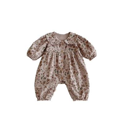 Autumn Arrival Baby Girls Long Sleeves Floral Pattern Single Breasted Rompers