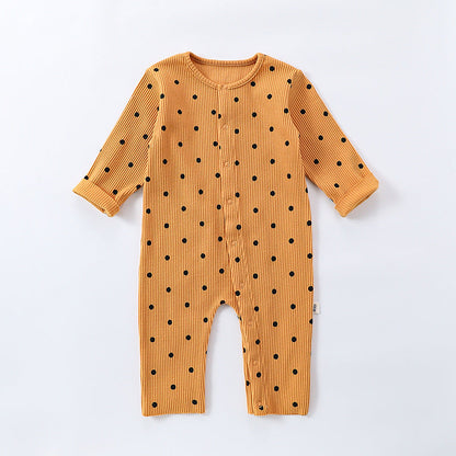 Spring Northern European Style Dots Print Crew Neck Comfy Onesies/Romper