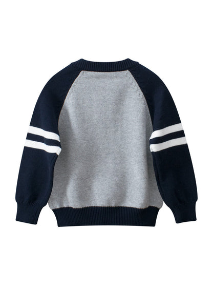 Spring European and American Style Boys’ Outerwear: Striped Long Sleeves Single Breasted Knitted Coat for Children-1
