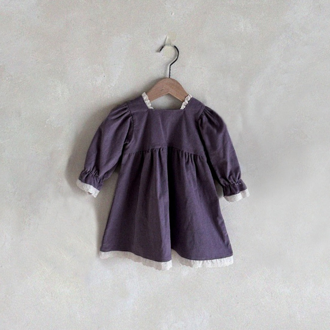 Spring Baby Girls Solid Color Square Neck Princess Dress