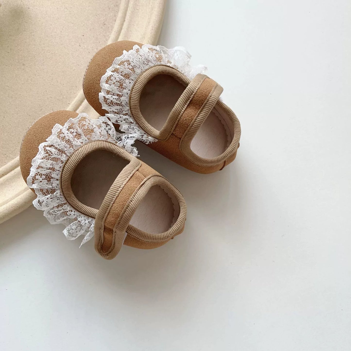 Spring and Autumn Baby Girl Fashion Lace Trim Decorated Toddler Soft-Sole Anti-slip Walking Shoes