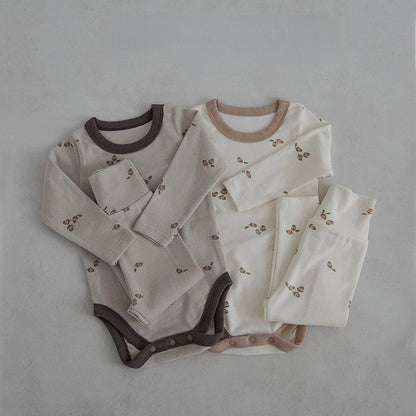 Autumn Arrival Baby Unisex Long Sleeves Simple Fruits Pattern Onesies and Pants Sets