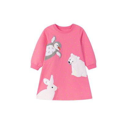 Autumn and Spring Arrival Stars and Animals Cartoon Pattern Long Sleeves Dress for Stylish Girls