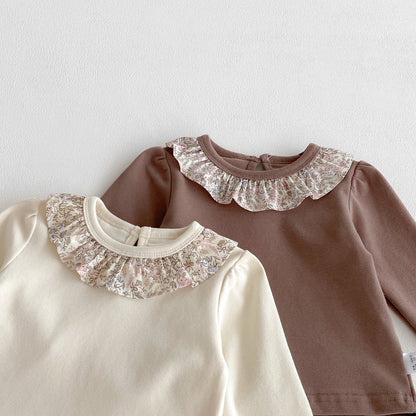 Autumn Arrival Baby Girls Flowers Pattern Collar Long Sleeves Top