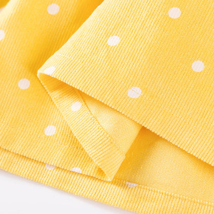 Autumn and Spring Arrival Princess Dots Pattern Long Sleeves Corduroy Dress for Stylish Girls