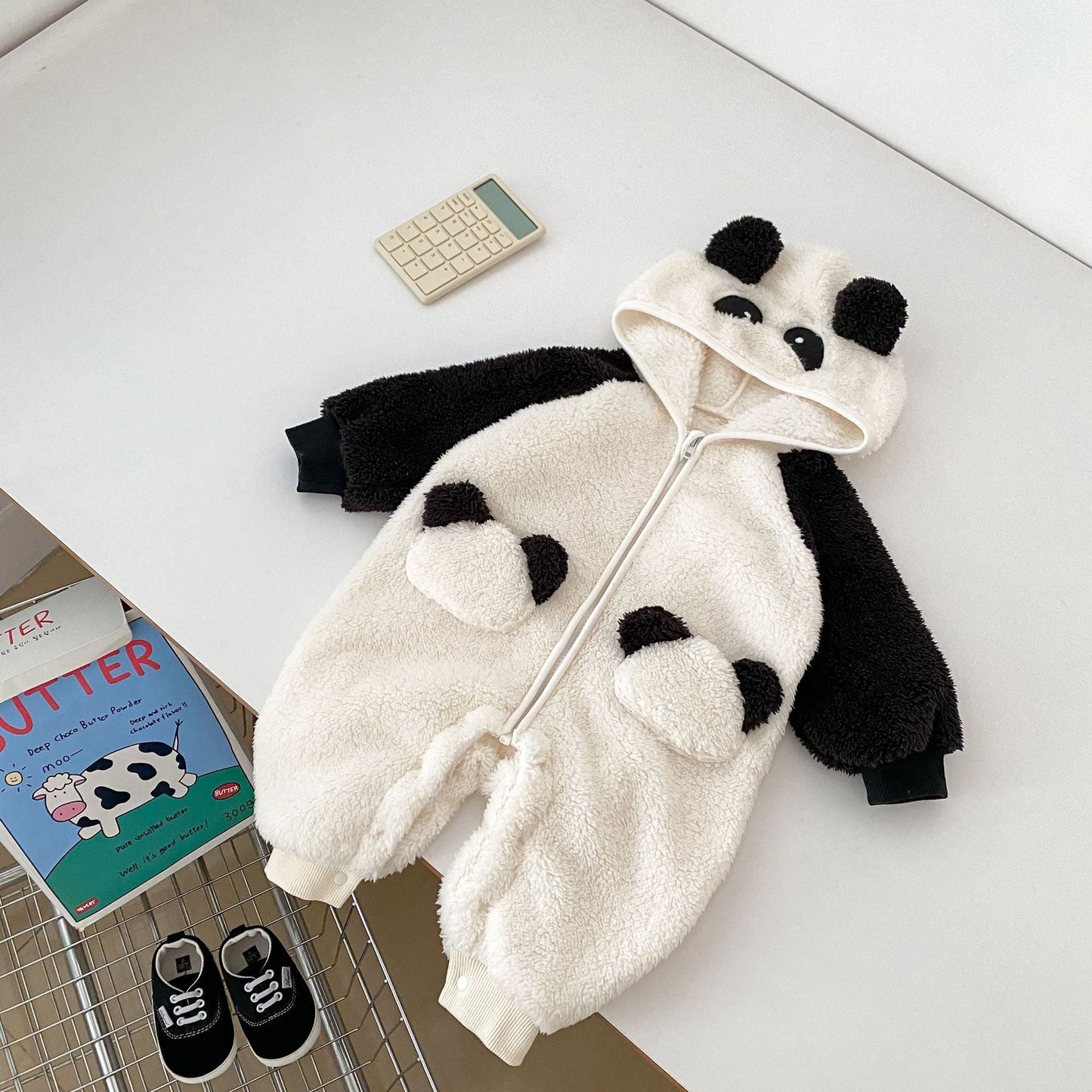 Autumn and Winter Arrival Baby Unisex Simple Panda Pattern Long Sleeves Cozy Rompers-2