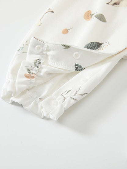 Spring New Arrival Baby Girls Flowers and Rabbits Pattern Romper with Cute Collar