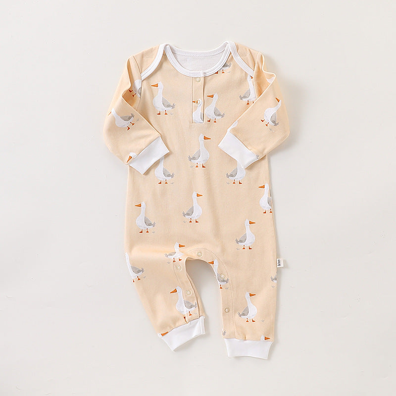 Autumn and Spring Arrival Baby Unisex Simple Animals Cartoon Pattern Long Sleeves Rompers