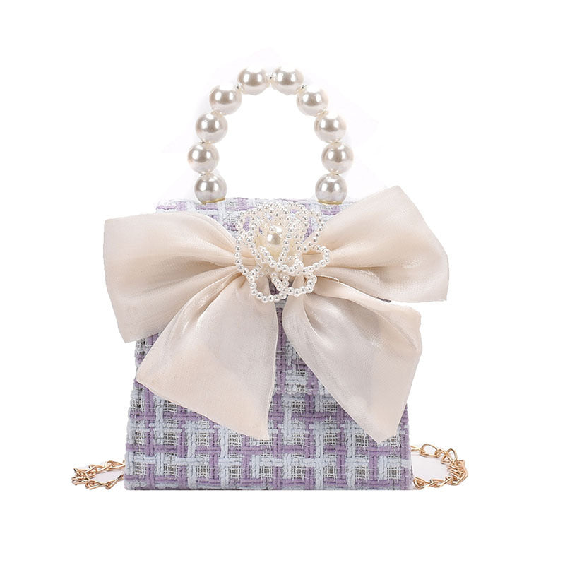 Stylish Carry-On Girls’ Portable Beaded Crossbody Handbag With Bow