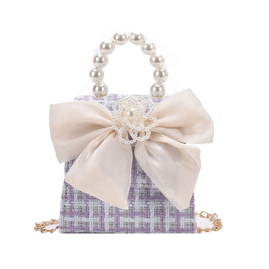 Stylish Carry-On Girls’ Portable Beaded Crossbody Handbag With Bow