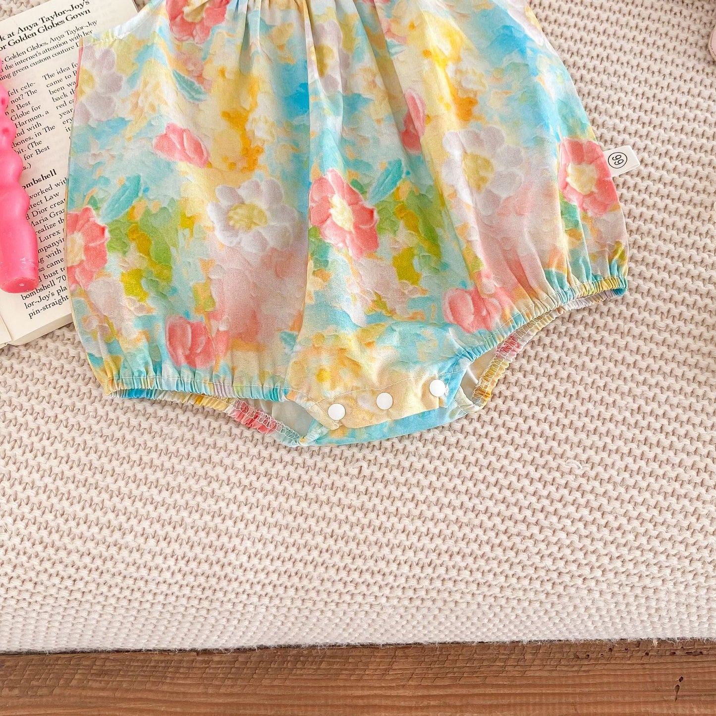 Baby Girls Colorful Floral Design Strap Sleeveless Thin Onesies