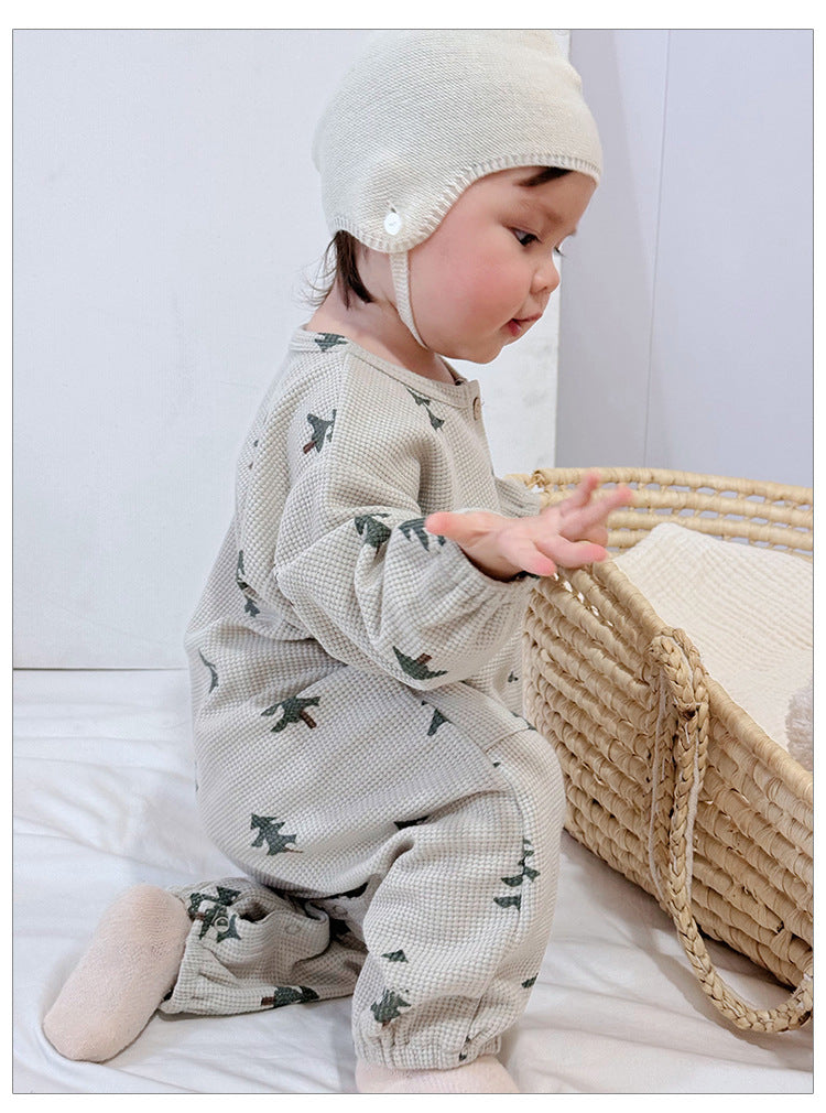 Spring Arrival Baby Unisex Long Sleeves Waffle Grid and Simple Pattern Rompers