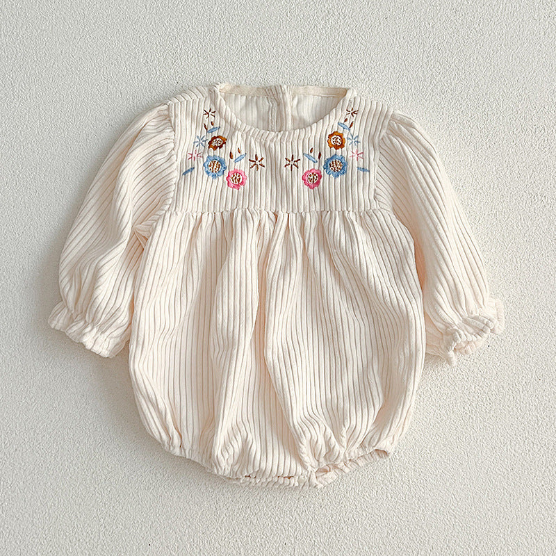 Baby Onesies or Dress For Girls With Long Sleeves And Embroidered Flowers