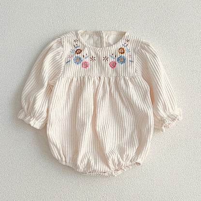 Baby Onesies or Dress For Girls With Long Sleeves And Embroidered Flowers