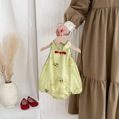 Hot Selling Summer Baby Kids Girls Flowers Pattern Sleeveless Stand Collar Onesies