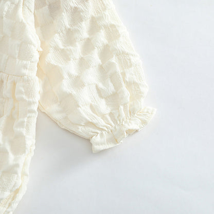 Baby Girl Solid Color Pudff Sleeve Princess Simple Style Onesies-4