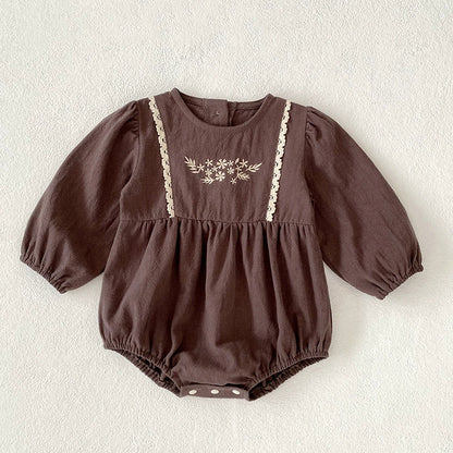 Autumn Baby Girls Northern Europe Style Flowers Embroidered Pattern Long-sleeved Onesies and Dress – Princess Sister Matching Set