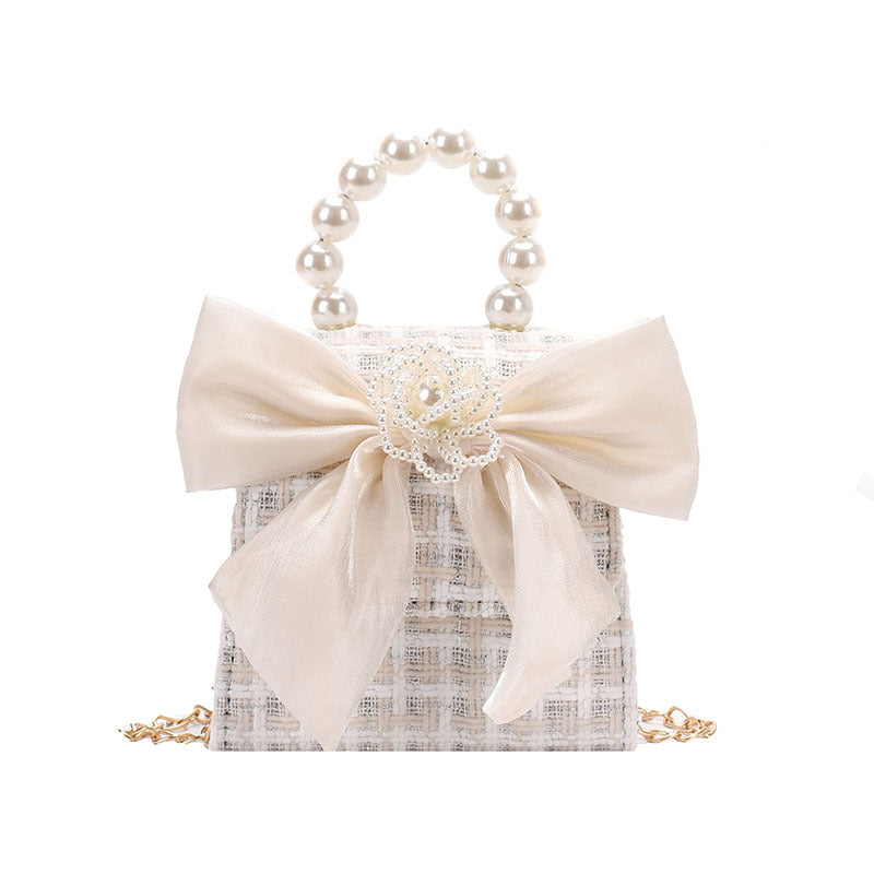 Stylish Carry-On Girls’ Portable Beaded Crossbody Handbag With Bow