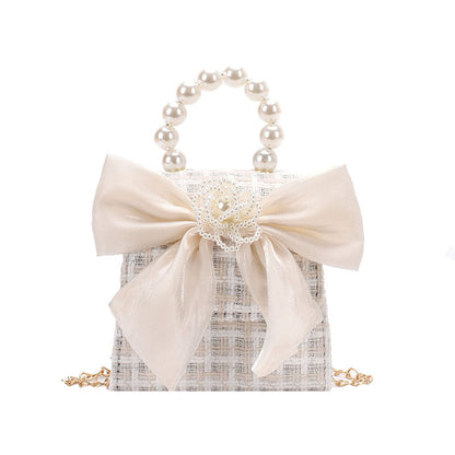 Stylish Carry-On Girls’ Portable Beaded Crossbody Handbag With Bow