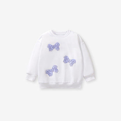 Autumn Baby Kids Girls Purple Butterfly Pattern White Pullover Clothing Long Sleeves Top Sweatshirt