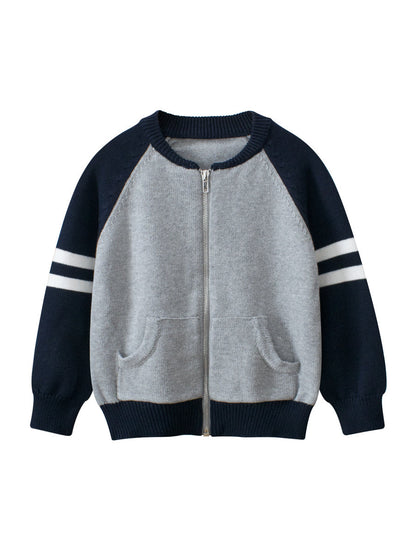 Spring European and American Style Boys’ Outerwear: Striped Long Sleeves Single Breasted Knitted Coat for Children-0