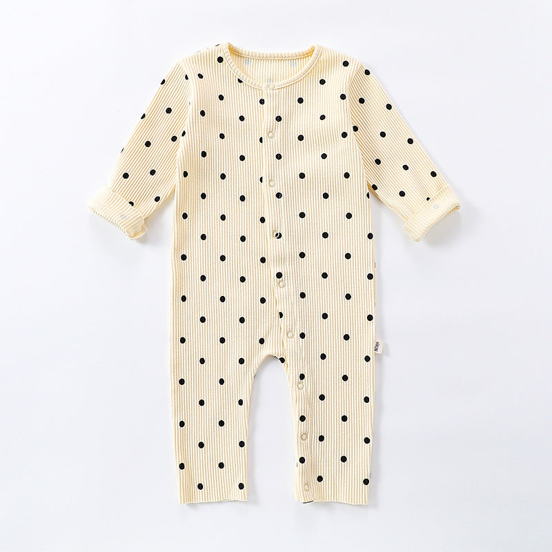 Spring Northern European Style Dots Print Crew Neck Comfy Onesies/Romper