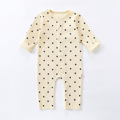Spring Northern European Style Dots Print Crew Neck Comfy Onesies/Romper
