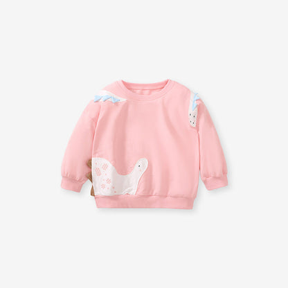 Baby Girl Cartoon Patched Pattern Solid Color Cute Hoodie