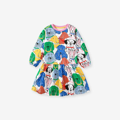 Design Autumn Girls Vivid Colorful Dogs Pattern Dress