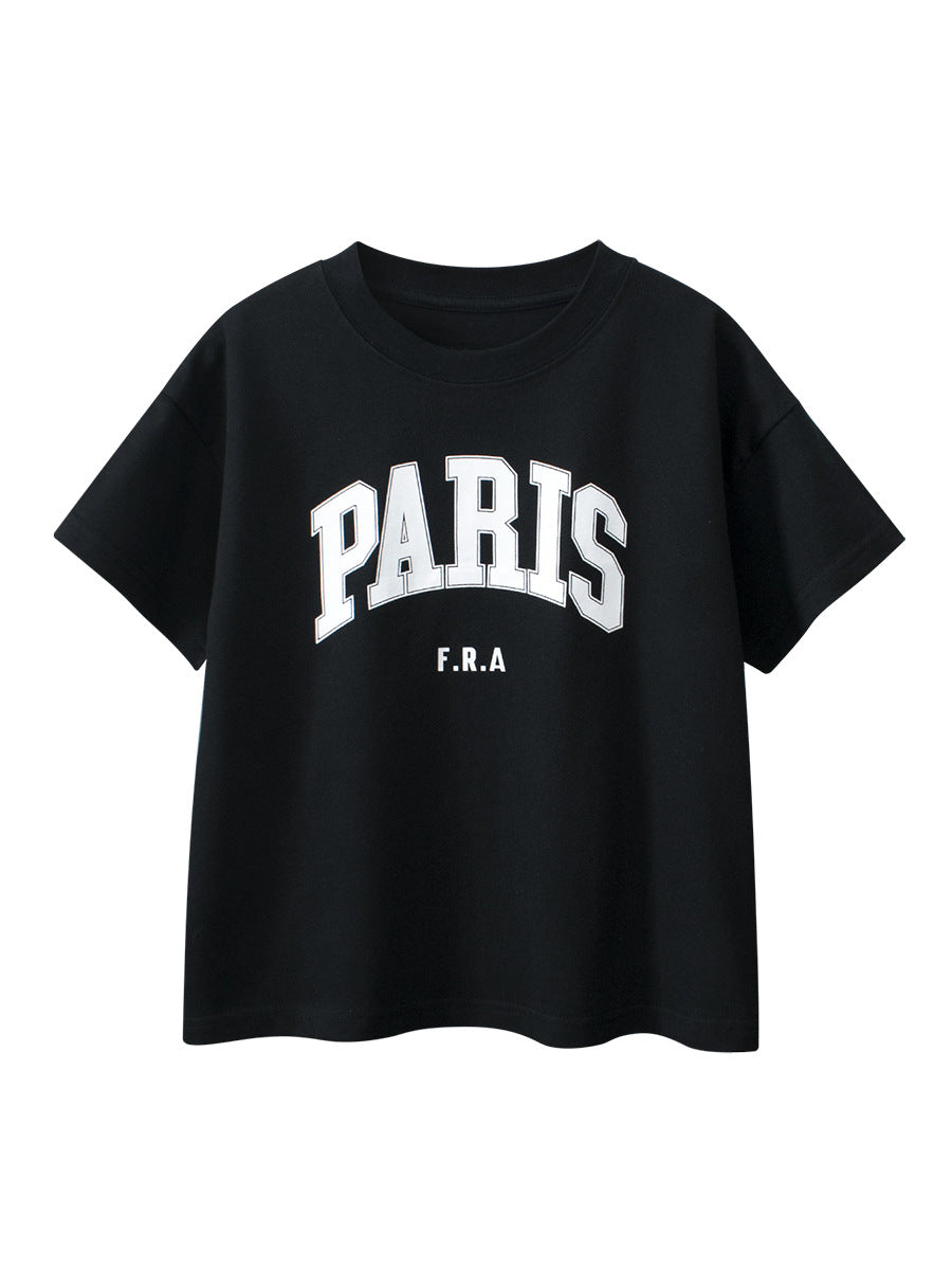 Boys and Girls’ Letters Print T-shirt in European and American Style-2
