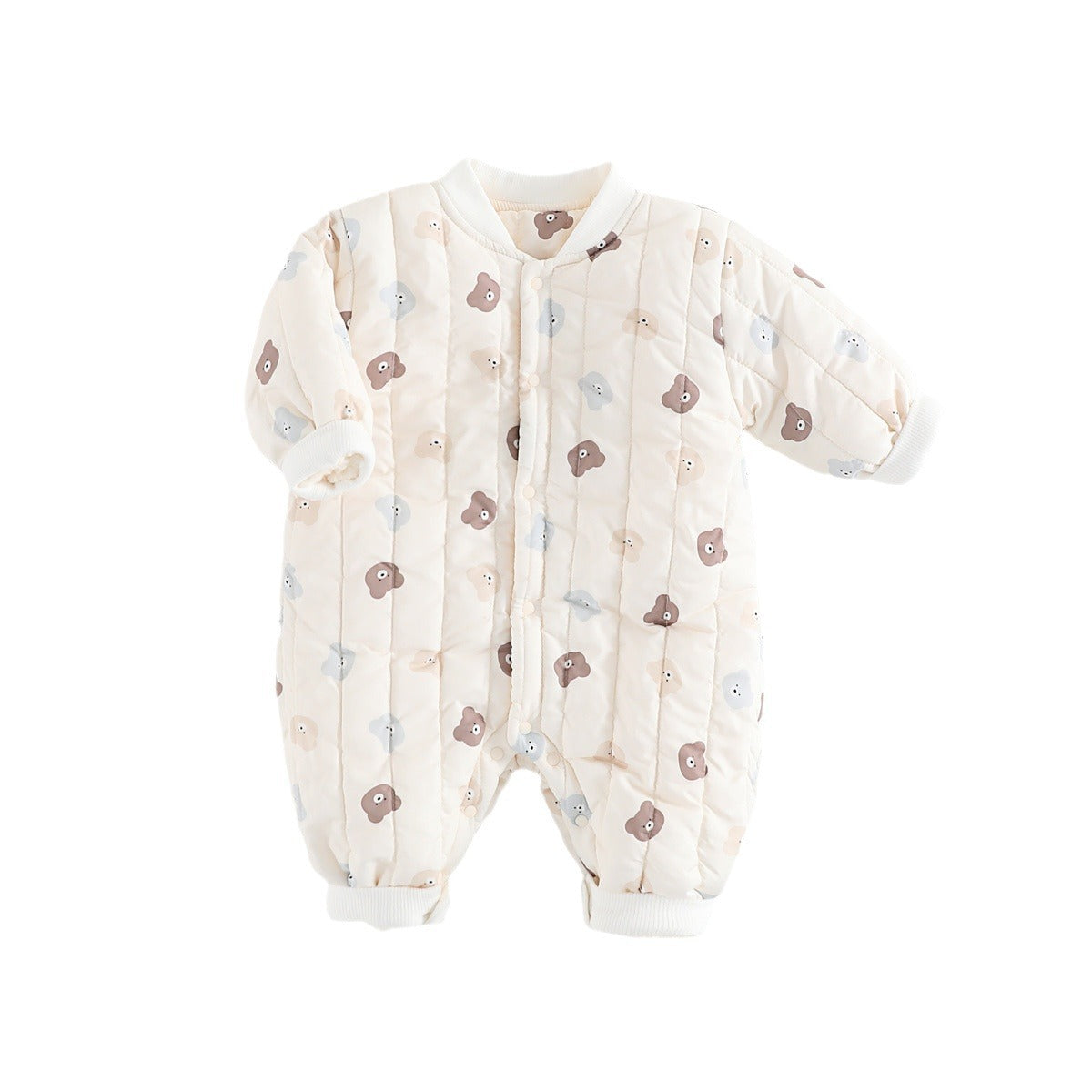 Autumn and Winter Arrival Unisex Baby’s Teddy Printed Fleece-lined and Thickened Rompers for Warmth