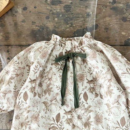 Arrival Autumn Baby Girls Vine Print Bow-Tied Long Sleeves Top And Vintage Strap Overalls Clothing Set-5