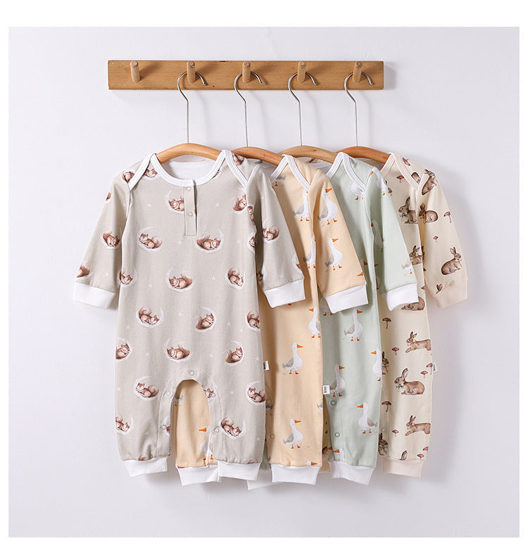 Autumn and Spring Arrival Baby Unisex Simple Animals Cartoon Pattern Long Sleeves Rompers