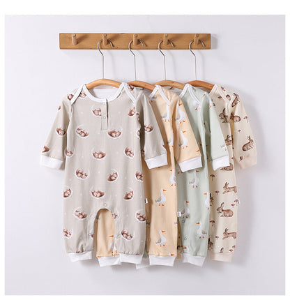 Autumn and Spring Arrival Baby Unisex Simple Animals Cartoon Pattern Long Sleeves Rompers