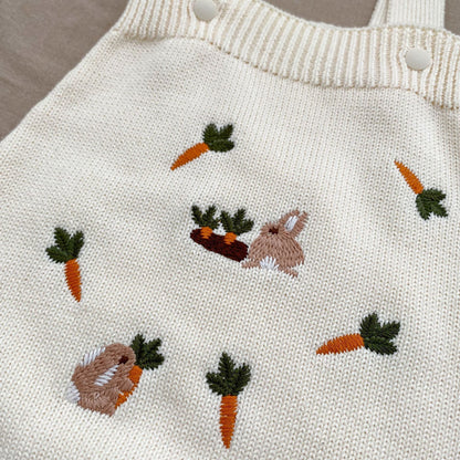 Arrival Autumn Baby Unisex Long Sleeves Cartoon Rabbits Embroidery Pattern Knitted Cardigan and Sleeveless Strap Bodysuits – Clothing Set-4