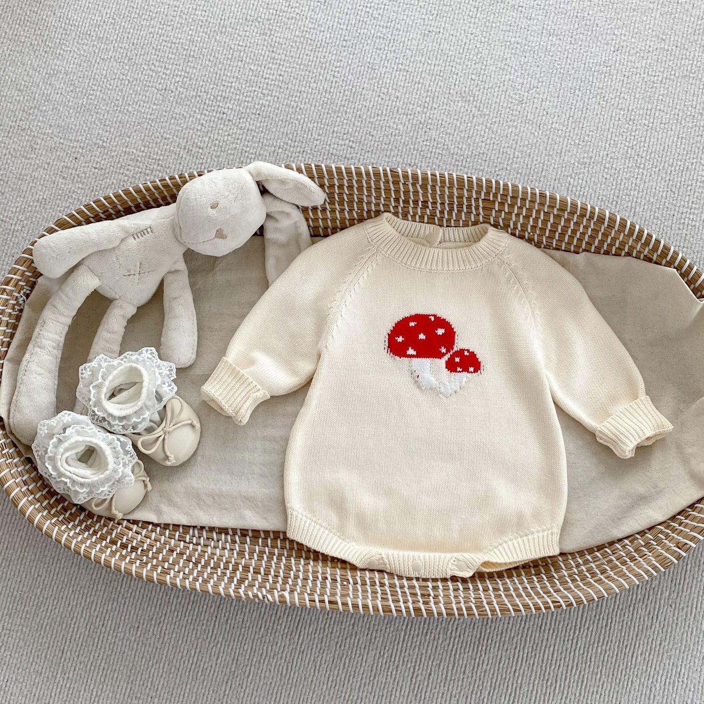 Arrival Autumn Baby Unisex Long Sleeves Mushrooms Jacquard Pattern Knitted Onesies-2