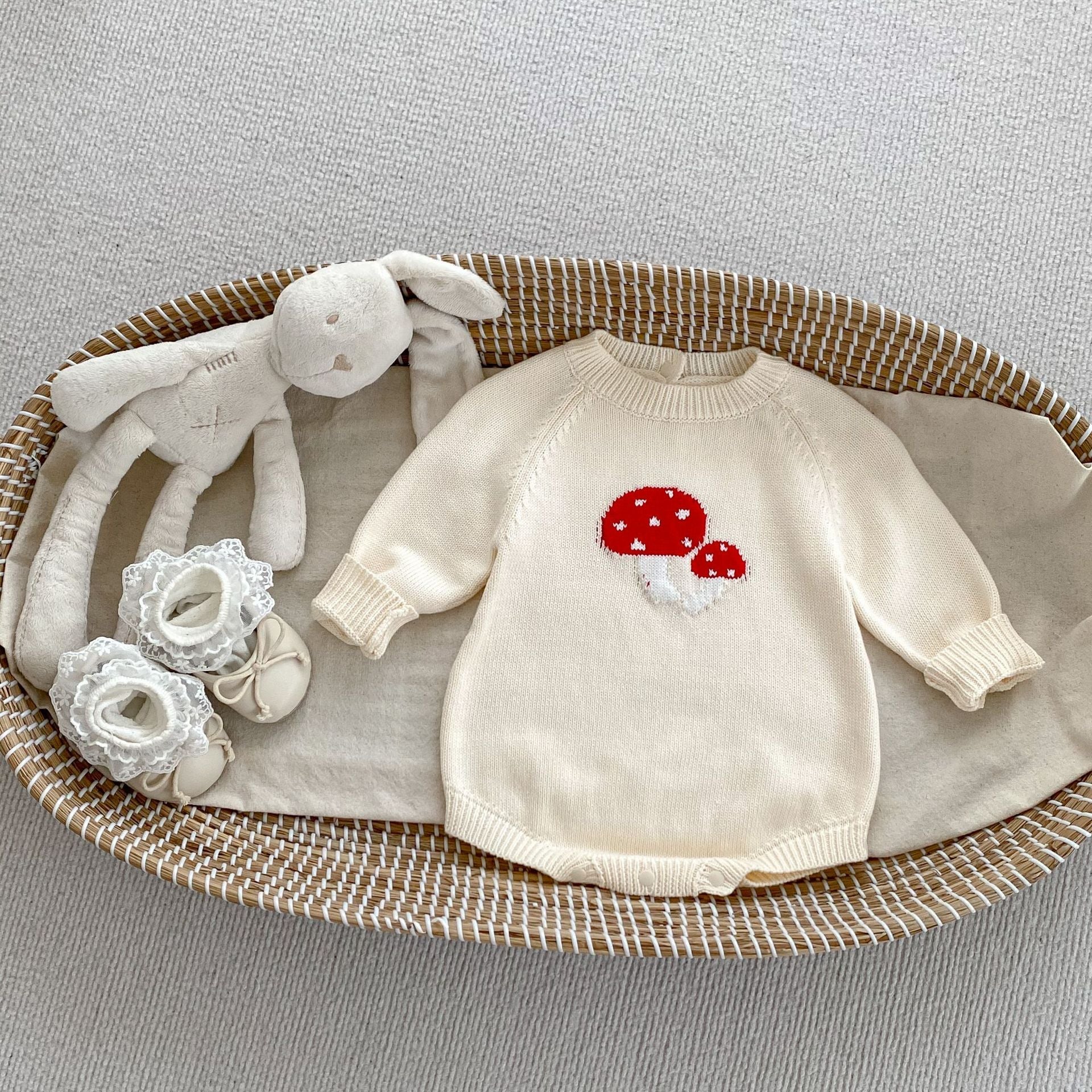 Arrival Autumn Baby Unisex Long Sleeves Mushrooms Jacquard Pattern Knitted Onesies-2