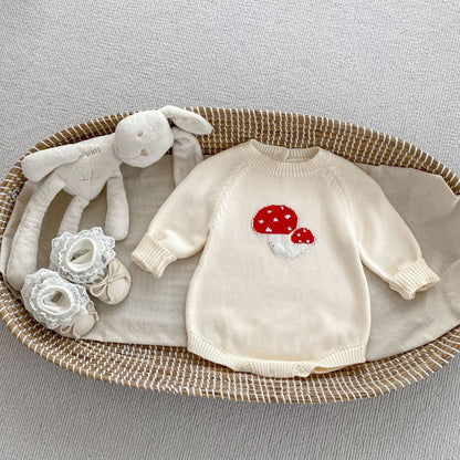 Arrival Autumn Baby Unisex Long Sleeves Mushrooms Jacquard Pattern Knitted Onesies-2